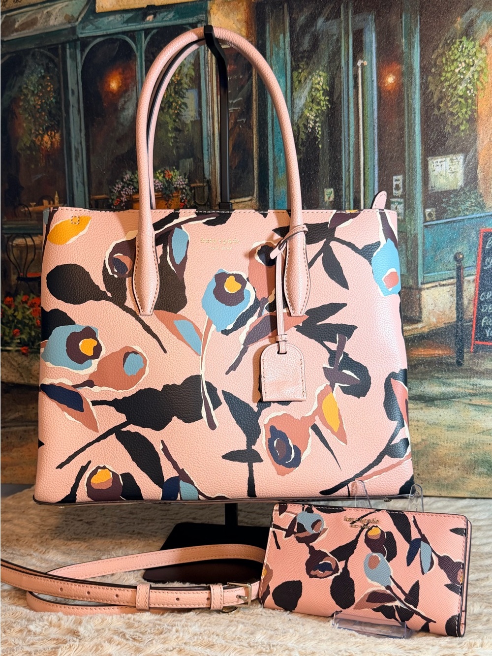 Kate Spade Paper Rose Floral Large Tote Bag & Matching Wallet Set